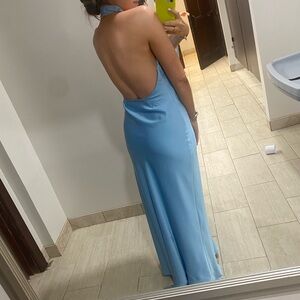 Mumu Jasmine Halter Maxi Dress ~ Baby Blue Luxe Satin